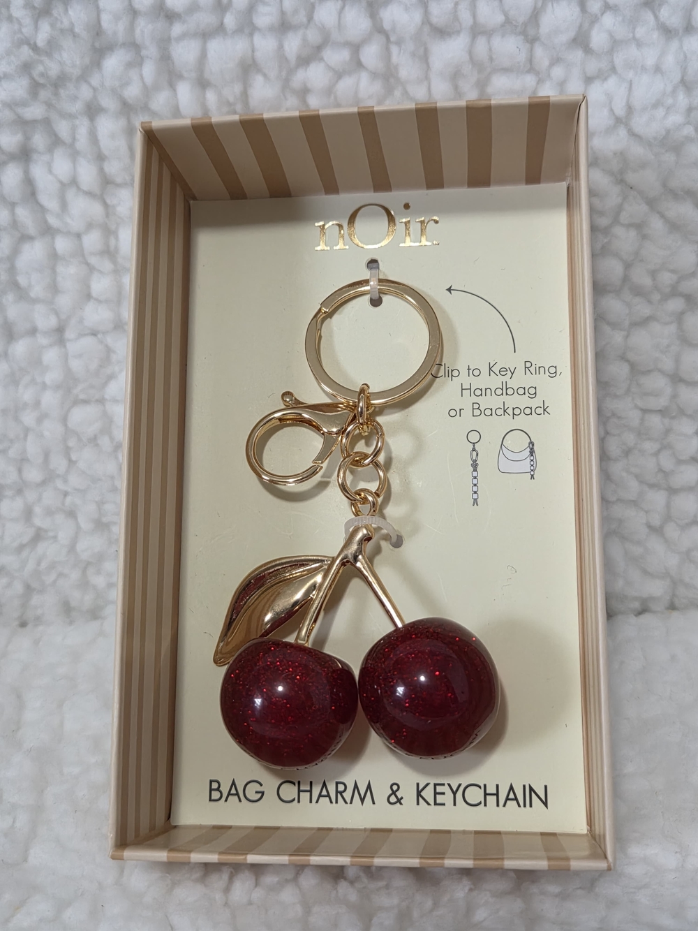 nOir Jewelry Gold Cherry Bag Charm & Key Ring - Deep Red